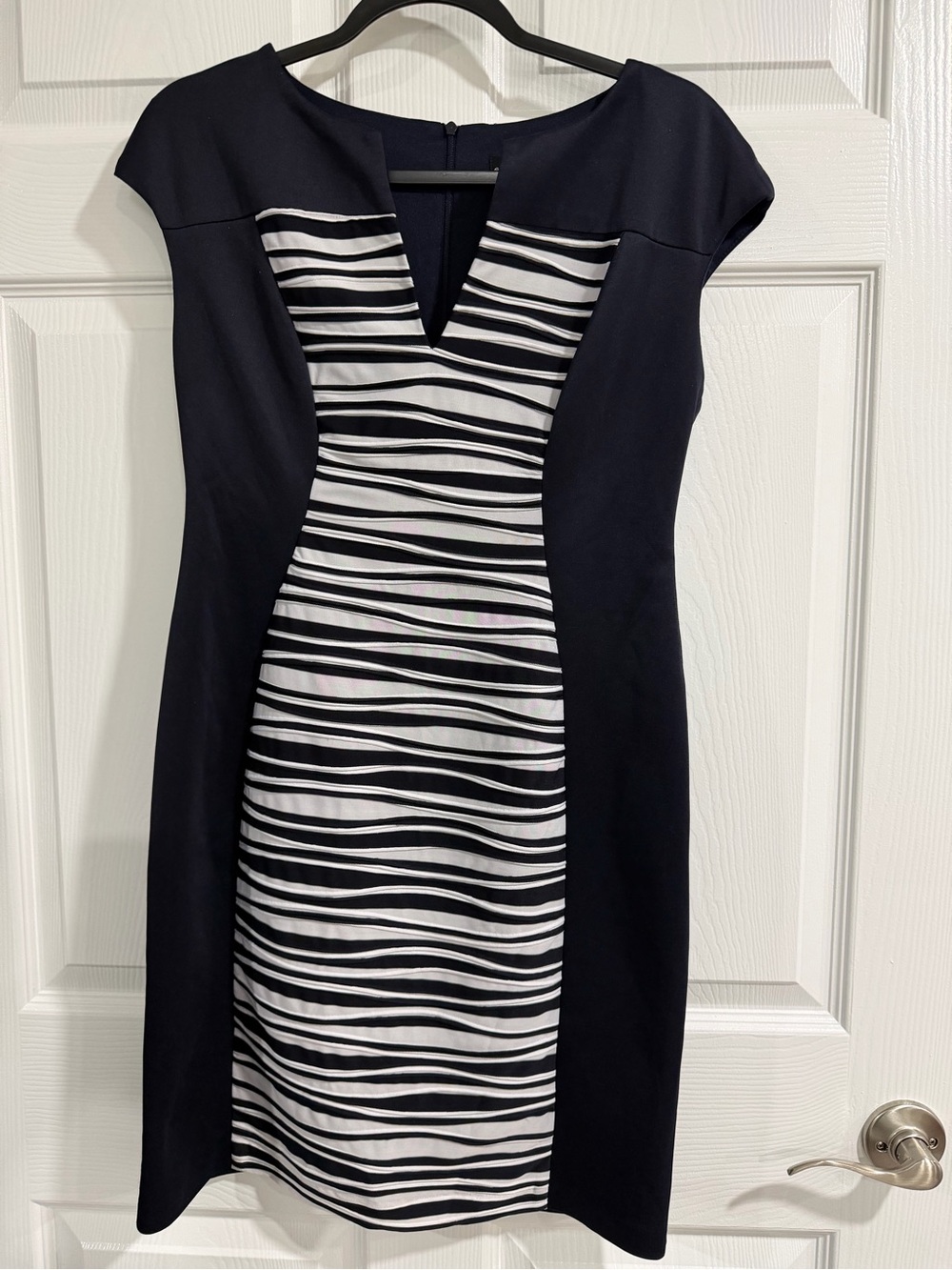 connected apparel Black & White Zebra-Panel Midi Dress